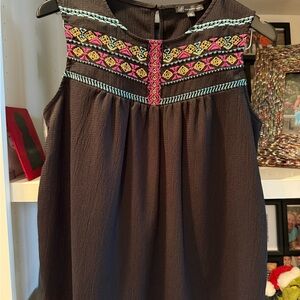 Adrianna Papell Black Top with Colorful Embroidery